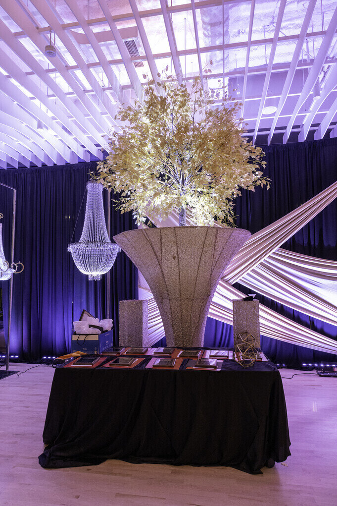 a table with a tree in it