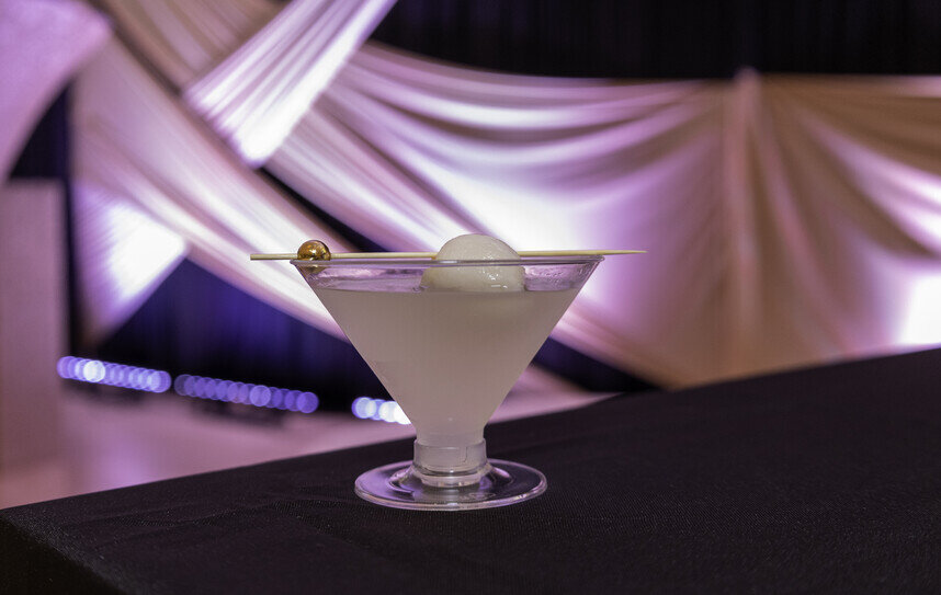 a glass with liquid in it