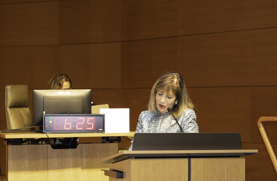 a woman at a podium