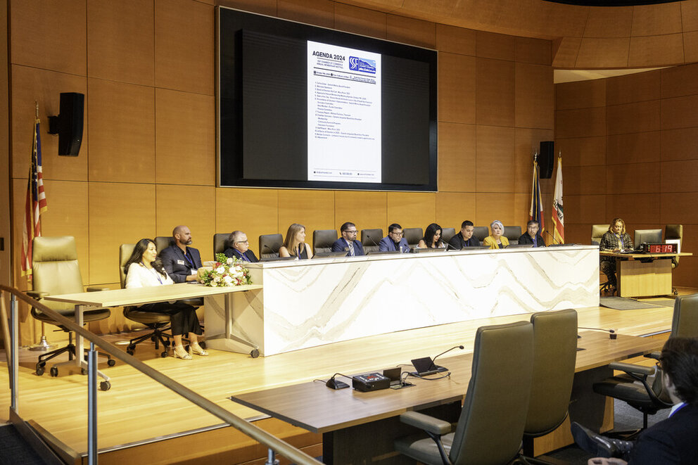 a group of people sitting in a room