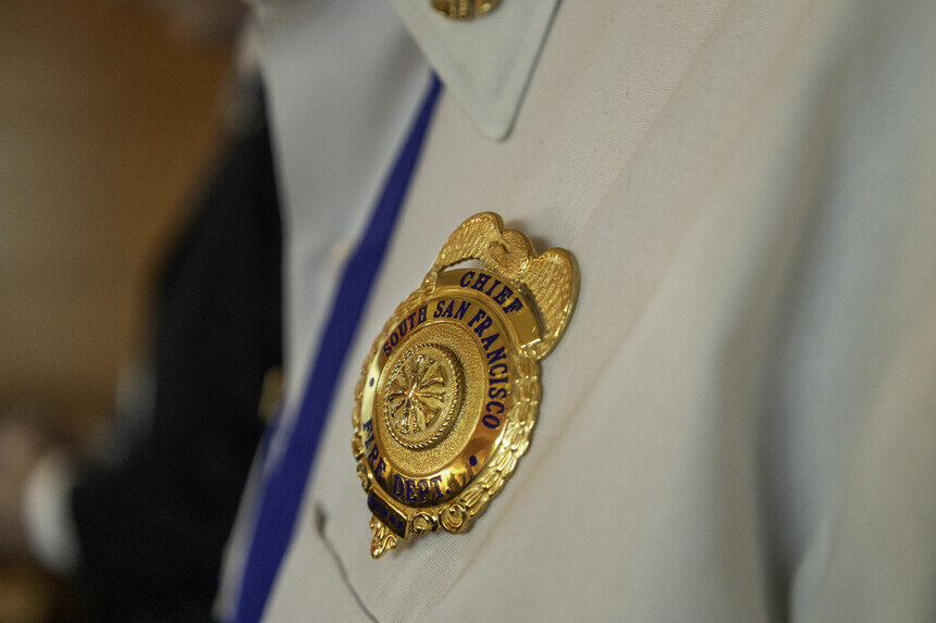 a close up of a badge