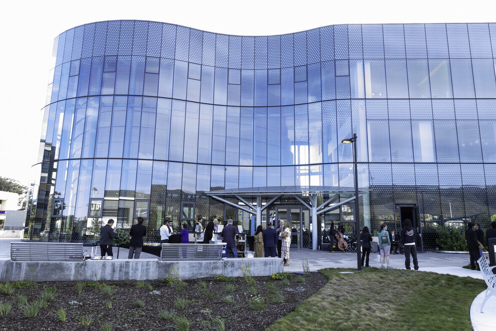 a group of people outside of a building